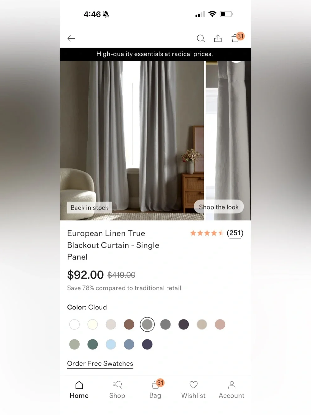 NWOT Quince 48x84 Cloud Linen Blackout Panel Set - Retail $184